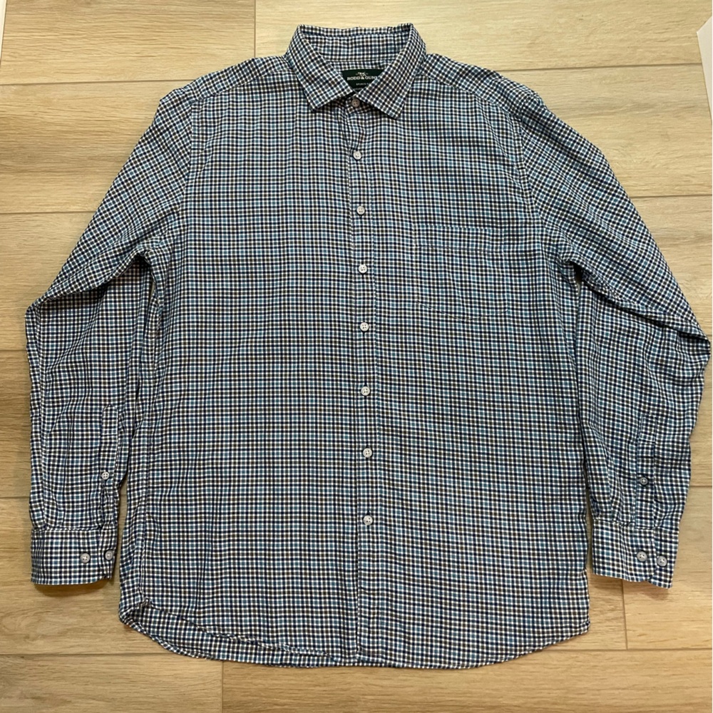 Rodd & Gunn Mens blue checkered button down sports fit long sleeve shirt size XL
